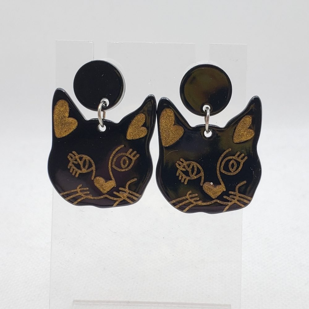Black and Gold Cat Earrings